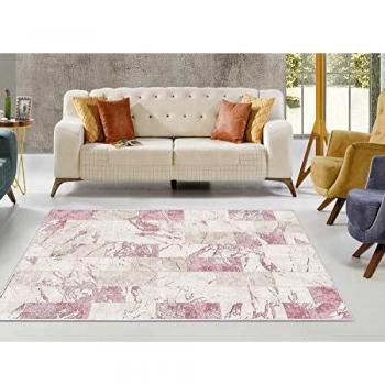 Homemania AKC-24541 - Alfombra Estampada de cerámica con 5 Estampados, Moderna, Color Crema, Rosa, de Tela, 160 x 230 cm
