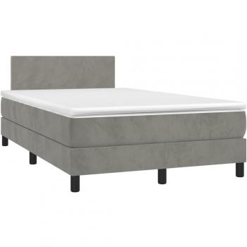 Cama box spring con colchón y LED de terciopelo gris claro 120x190 cm