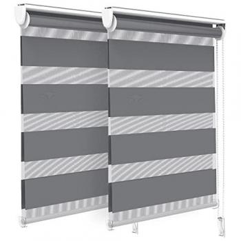 Juego de 2 Estores Enrollables Doble Capa Noche y Día, Persianas Grises para Ventana, 55 x 150 cm