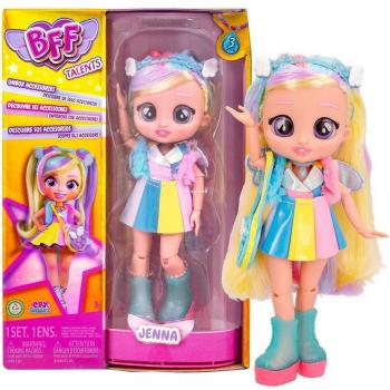 Cry Babies BFF Jenna - Muñeca Coleccionable con Pelo Largo, Ropa de Tela y 9 Accesorios