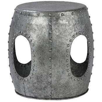 Mesa Auxiliar Redonda Vantaa Ø38x43 cm Plata, Hecha a Mano, Metal, Diseño Industrial Vintage con Remaches Soldados