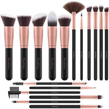 Brochas de Maquillaje EmaxDesign 17 piezas Pinceles de maquillaje professional fibra sintética para las cejas, base de maquillaje, polvos, crema, Set de brochas de maquillaje