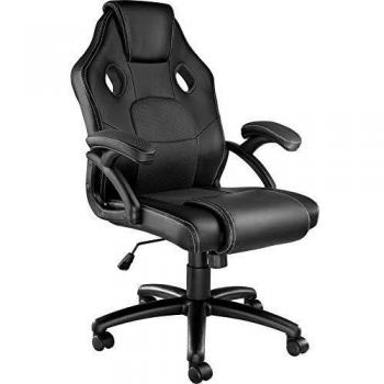 Tectake - Silla de oficina Racing Mike | Silla de escritorio tipo gamer | Acolchado extragrueso para un confort óptimo | Capas textiles transpirables | Ajustable en altura | Poli piel negro