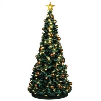 Árbol de Navidad Alegre Lemax 24995, Miniatura Decorativa Multicolor de Resina para Villaggio di Natale, Altura 24.5 cm