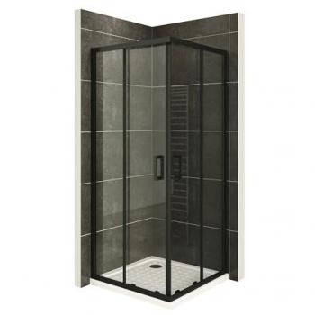 Mampara de Ducha Cuadrada MOMENTS OF GLASS Danielle 79-100x100x185cm con Perfiles de Aluminio Negro, Vidrio Transparente de Seguridad 6MM y Puerta Corredera con Sistema de