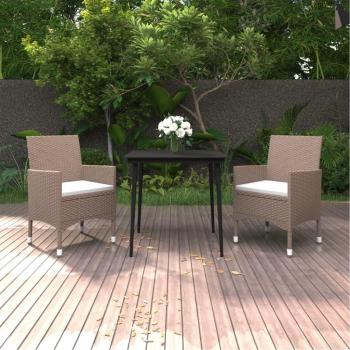 3-Piece Garden Dining Set with Cushions - Poly Rattan and Glass