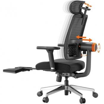 Silla ergonómica NEWTRAL MagicH-BPro con reposapiés, respaldo que sigue automáticamente la cabeza, soporte lumbar adaptable, reposabrazos ajustables, 4 posiciones de bloqueo - Negro