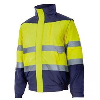 Chaqueta de Trabajo Alta Visibilidad Acolchada Bicolor Amarillo Flúor y Azul Marino Talla M