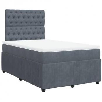 Cama box spring con colchón terciopelo gris oscuro 120x190 cm