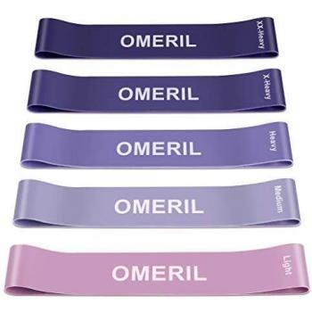 OMERIL Bandas Elasticas Fitness, Cintas Elasticas Fitness Látex Natural con 5 Niveles Ejercicios en Piernas, Glúteos y Brazos, 5 Bandas Resistencia para Yoga, Pilates, Crossfit, Estiramientos, Fuerza