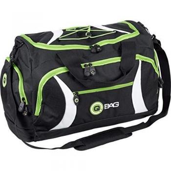 QBag Bolsa Trasera, Bolsa de deporte, Bolsa de viaje, Gran compartimento principal, Cremallera en U, Asa Estable, Pies de goma, Interior Impermeable, Negro/Verde, 40 litros