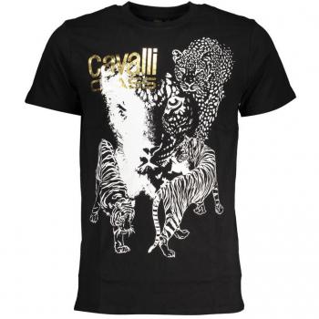 Cavalli Class Black Cotton T-Shirt with Print Logo for Men, Size L