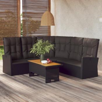 vidaXL 2-Piece Black Poly Rattan Garden Lounge Set with Cushions