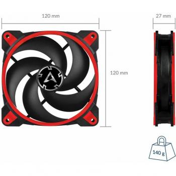 ARCTIC BioniX P120 - Ventilador de Caja - Ventilador de CPU - 120mm - conexión PST- 200 hasta 2100 TR/MIN - Rojo