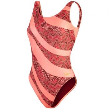 Bañador Speedo Allover Deep U-Back granate rosa claro naranja mujer - 34