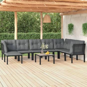 vidaXL 9-Piece Black and Grey Poly Rattan Garden Lounge Set
