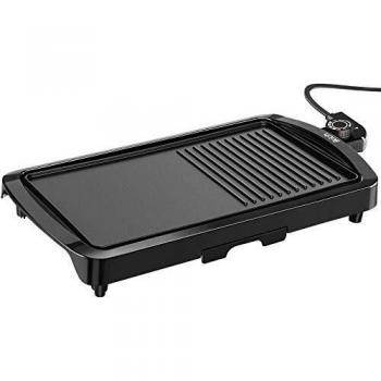 IKICH Plancha De Asar Eléctrica, 2-En-1, 1600w, Negro, Sin Humo , Con Revestimiento Antiadherente ,Temperatura Ajustable