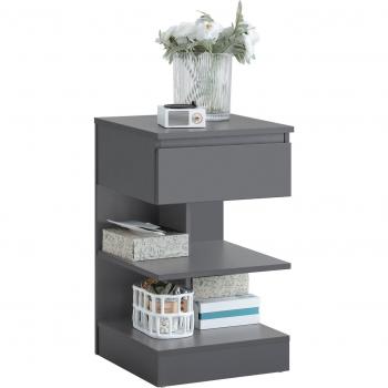 SoBuy mesita de noche FBT49-HG gris con 1 cajón y 2 estantes, mesa auxiliar para salón comedor, dimensiones 39 x 39 x 65 cm