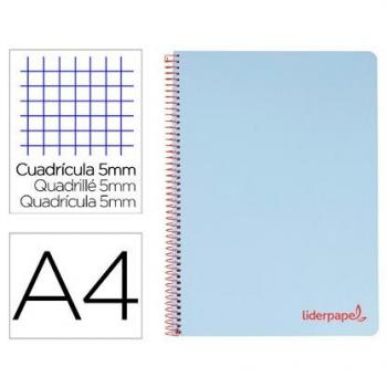Cuaderno Espiral Liderpapel Wonder A4 Tapa Plástico 120 Hojas 90g Cuadrícula 5mm con Banda de Color y Taladros Azul