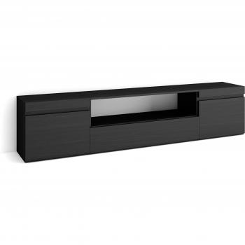 Mueble TV moderno negro con almacenamiento para televisores hasta 80, 200x45x35cm - Skraut Home
