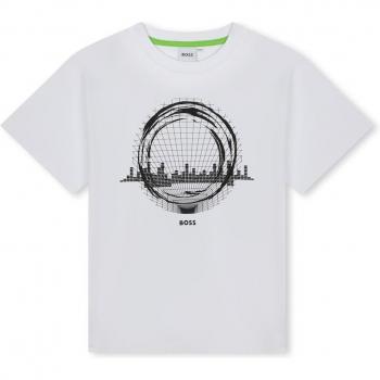 BOSS Kidswear - Camiseta de niño de manga corta con dibujo frontal, modelo J50772