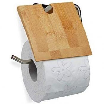 Soporte de papel higiénico de bambú natural, montado en pared, dimensiones: 16 x 16.5 cm - Relaxdays