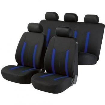Walser Funda de Asiento de Coche Hastings, Fundas de Coche, Juego Completo, 2 Fundas de Asiento Delantero, 1 Funda de Asiento Trasero Negro/Azul 11808