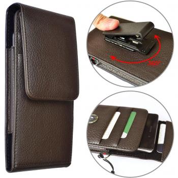 AXELENS Funda Universal para Teléfono Móvil con Correa para la Muñeca y Compartimentos para Tarjetas y Clip de Cinturón Ajustables - para Smartphone de 5,2 a 6,0 Pulgadas - en Piel Sintética Marron