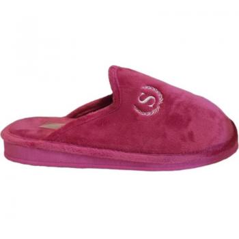 Zapatilla de casa para mujer Sotoalto Pelsu destalonada con logo bordado, cómoda y suela antideslizante en color rosa