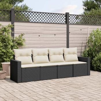 Sofás de jardín de 4 piezas con almohadas negras en Polyrattan