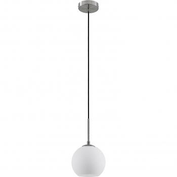 Lámpara colgante Jurian 1 luz, níquel/opal, moderna, blanca, hecha de metal y opal para salón y comedor (1 llama, E27)