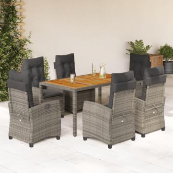 7-Piece Grey Poly Rattan Garden Dining Set with Cushions