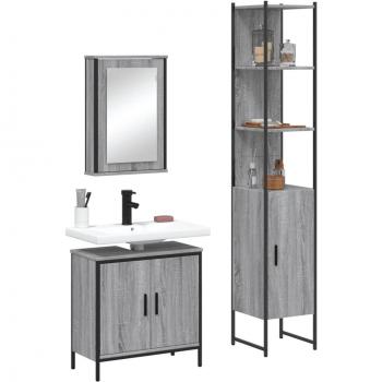 Set de muebles de baño 3 piezas gris Sonoma madera contrachapada multicapa