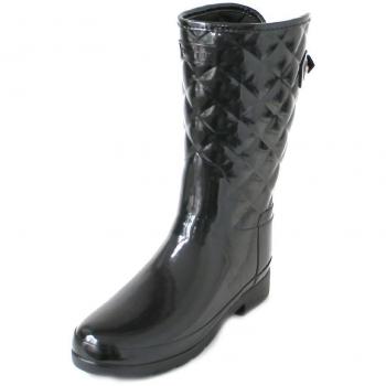 Hunter Women's Short Black Quilted Gloss Rain Boots - Size 6