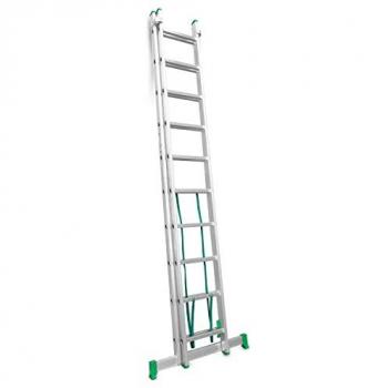 Escalera de Aluminio Multiuso de 2 Tramos con 10+10 Peldaños, Base Estabilizadora, Peldaños Antideslizantes y Fácil Transporte