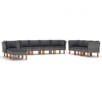 Conjunto de muebles de jardín de 10 piezas con cojines de resina trenzada gris