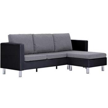 vidaXL Sof¨¢ de 3 plazas con cojines piel sint¨¦tica negro