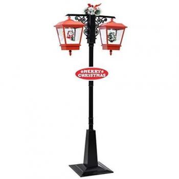 Farola de Navidad con Papá Noel PVC Negro/Rojo 81x40x188 cm