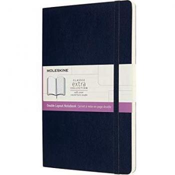Moleskine, Classic Notebook, Blank and Lined Pages, Soft Cover and Elastic Closure, Large Size 13x21 cm, Sapphire Blue Colour, 192 Pages