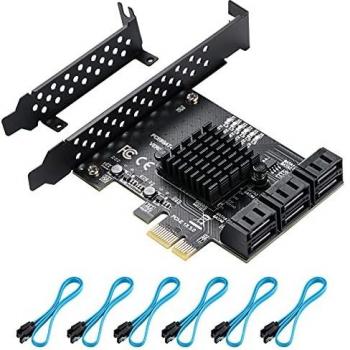 BEYIMEI Tarjeta PCIE 1X 3.0 SATA de 6 Puertos, Tarjeta de Expansión de Controladores PCI Express a SATA 3.0 6Gbps con Soporte de Perfil bajo, Compatible con 6 Dispositivos SATA 3.0, Non Raid