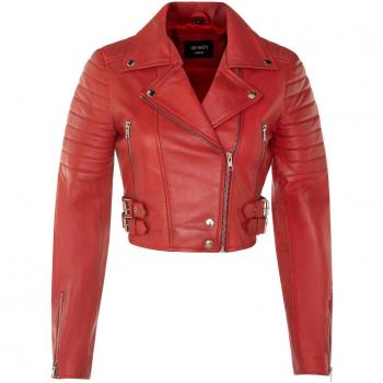 Infinity Leather Women's Cropped Red Biker Jacket UK10