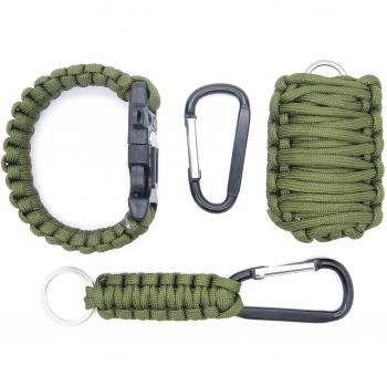 Juego de supervivencia con pulsera, granada y llavero, paracord, Complete Set Green