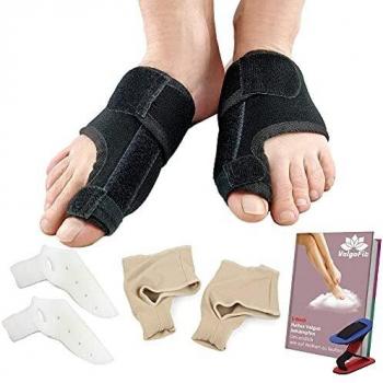 ValgoFit® Corrector de juanetes contra el Hallux Valgus – Separadores de dedos Alivio incl. banda de ejercicio gratuita -Férula Nocturno Velcro - Con garantía de satisfacción