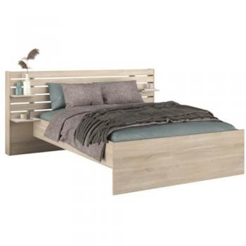 Cama de Matrimonio Moderna con Cabecero y Estantes Reversibles en Roble Japonés 135-140x200 cm