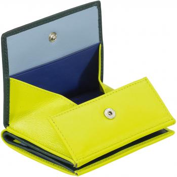 DUDU - Cartera vertical de piel de becerro napa en verde con protección RFID y tarjeta de cuero multicolor y monedero RFID