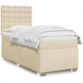 Cama box spring suave con colchón de tela color crema 90x190 cm