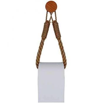 Soporte de papel higiénico vintage cuerda de cáñamo madera papel higiénico para baño