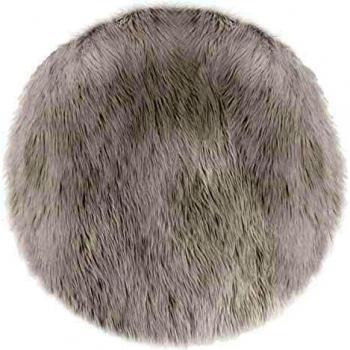 Alfombra redonda de pelo largo 90 cm - Imitación mullida, piel sintética, para salón, dormitorio, baño, sofá, silla y cojín - Atmosphera