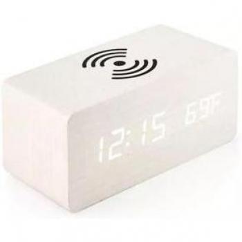 Reloj Despertador Blanco con Cargador Inalámbrico Qi