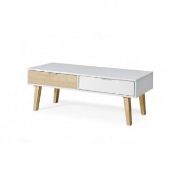 Mesa de Centro Serie Nórdica 2279 Topkit con dos cajones en Color Blanco Roble, medidas 44x120x50 cm